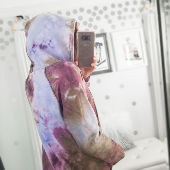 Fall Pullover Tie Dye Hoodie Tops Purple Taupe Comfy Tops - Picture 7 of 9